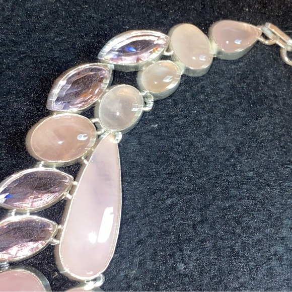 Exquisite Pink Quartz + Pink Topaz Artisan Handcrafted statement Necklace - Picture 7 of 17